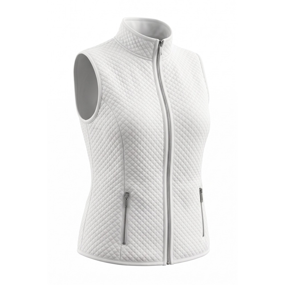 WPL8046 Womens White Quilted‎ Full Zip Mock Neck Sleeveless Vest Jacket